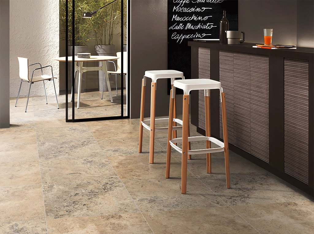 Travertine Collections, Silver Travertine Cros Cut, Jem Grey Sand Polished, Moonstone Cream, Silver Travertine Vein Cut, Jem Grey Sand Honed. 